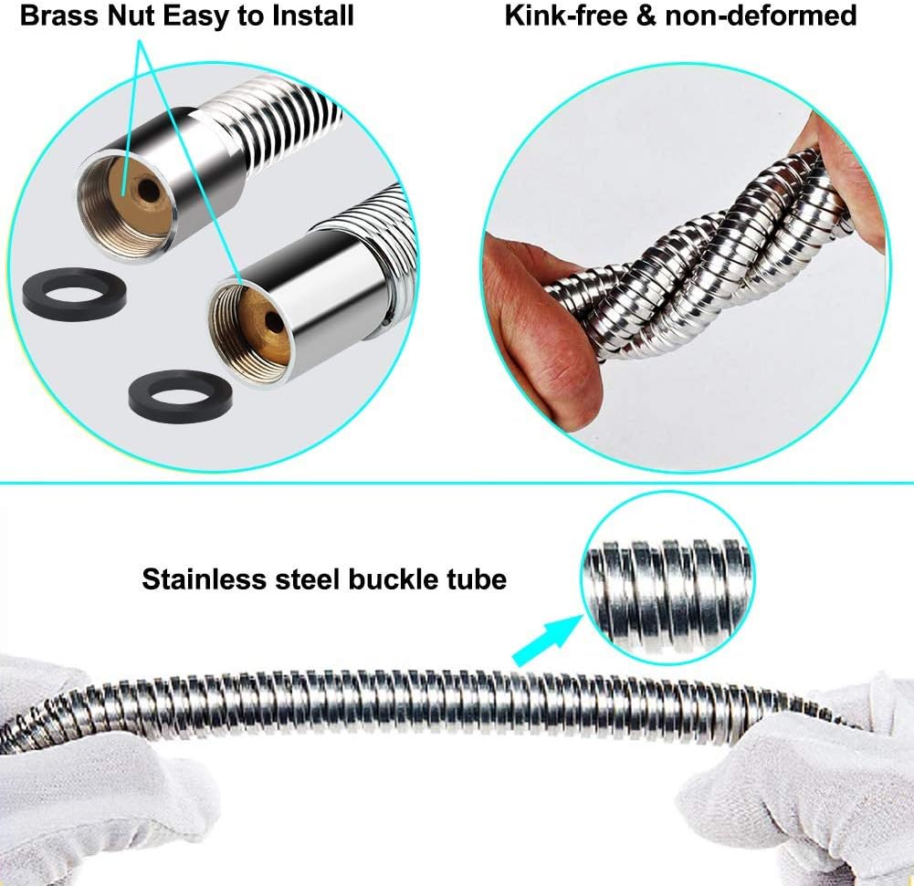 60 Inch Commercial Pre Rinse Sprayer Hose 1.42 GPM Pre Rinse Faucet Hose for Kitchen Sink Faucet, Flexible Stainless Commercial Kitchen Dish Spray Hose Replacement Kit