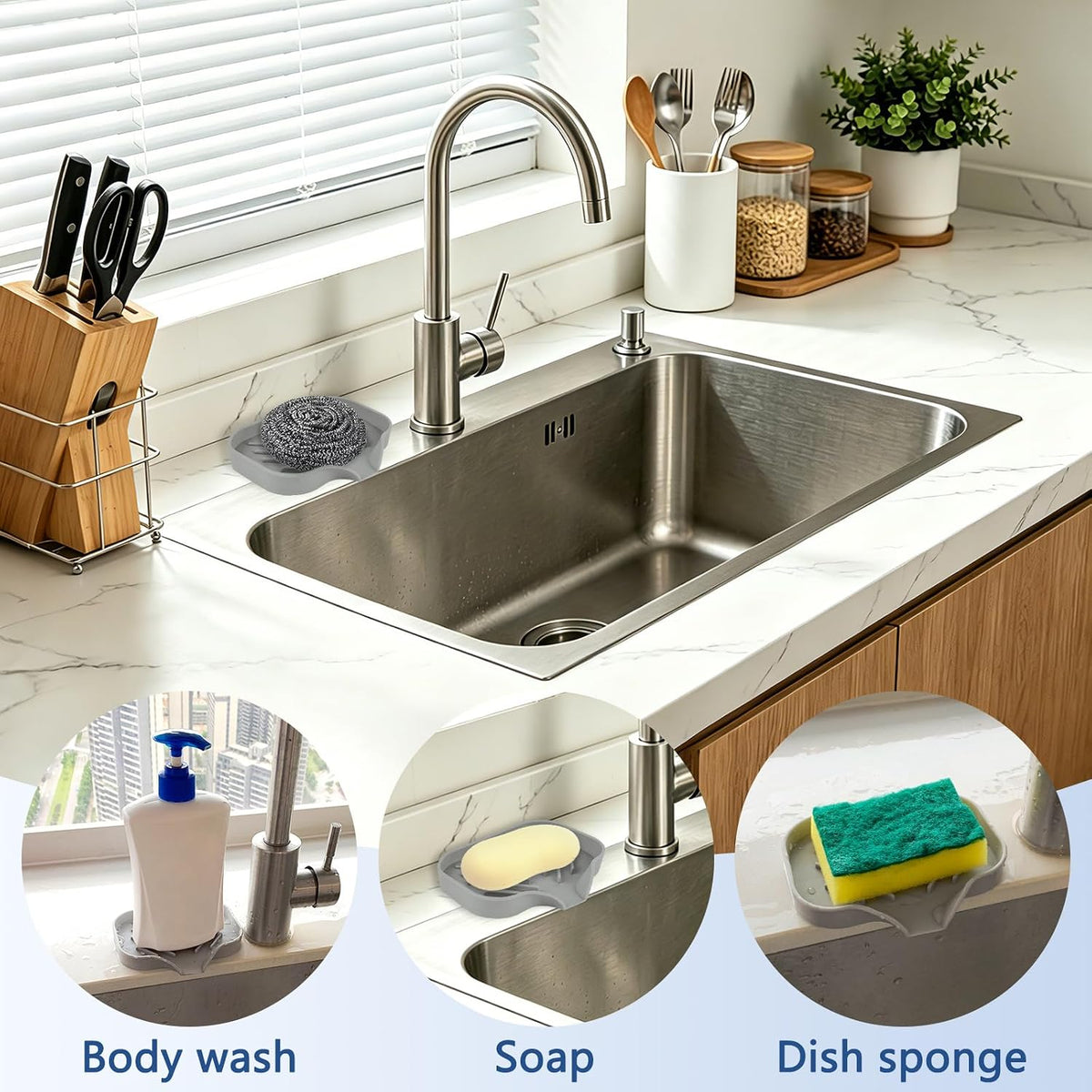 2 Pack Silicone Soap Dishes with Drain, Waterfall Drying Trays, Self-Draining Soap Bar Holders for Shower, Bathroom and Kitchen Sink, Gray