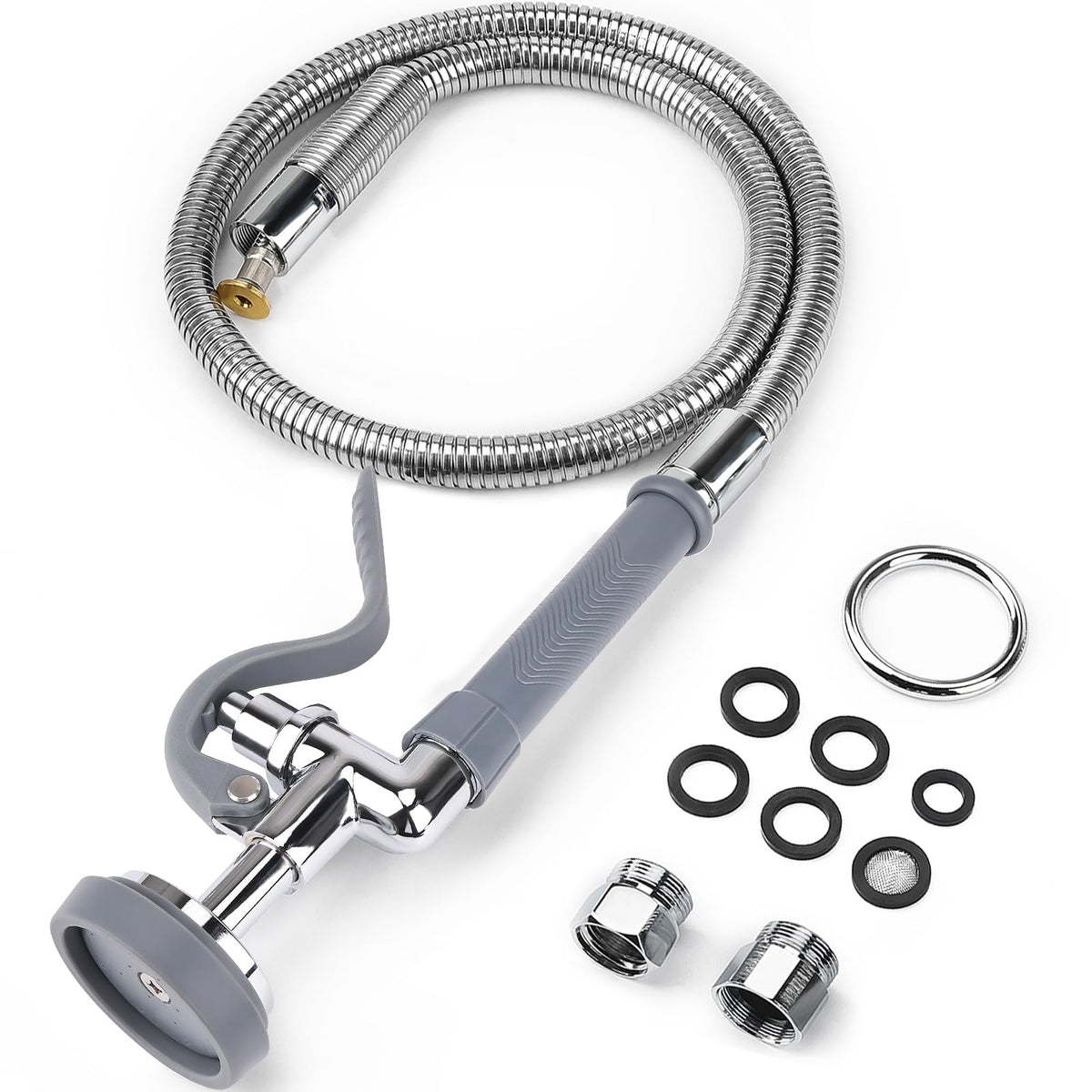 Pre Rinse Spray Valve with 45" Flexible Pre Rinse Hose,Non-Slip Commercial Sink Sprayer with Flexible Stainless Steel Hose, Replacement for Commercial Kitchen Sink Faucet,Grey