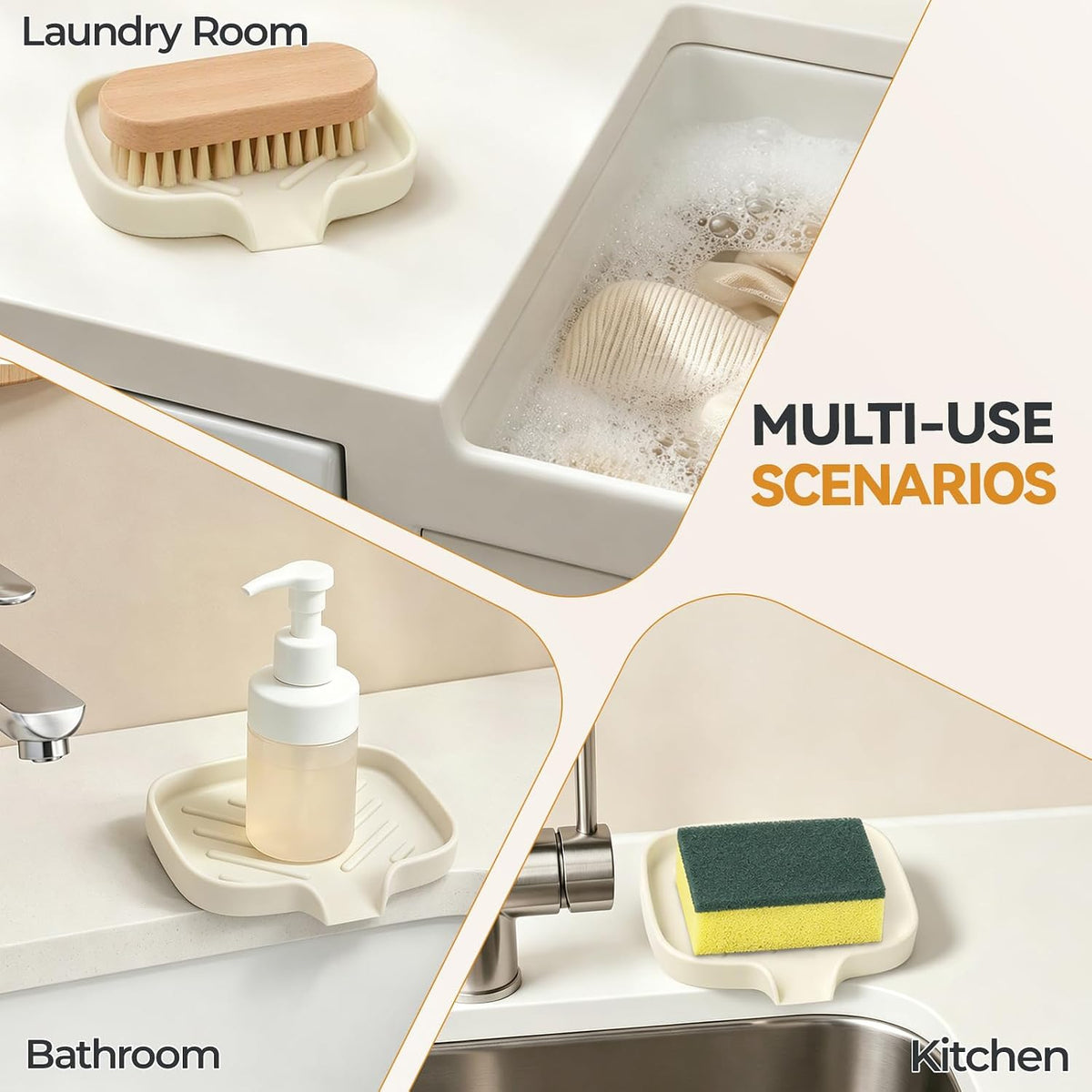 2PCS Silicone Soap Dish with Drain Spout for Shower Bathroom Kitchen