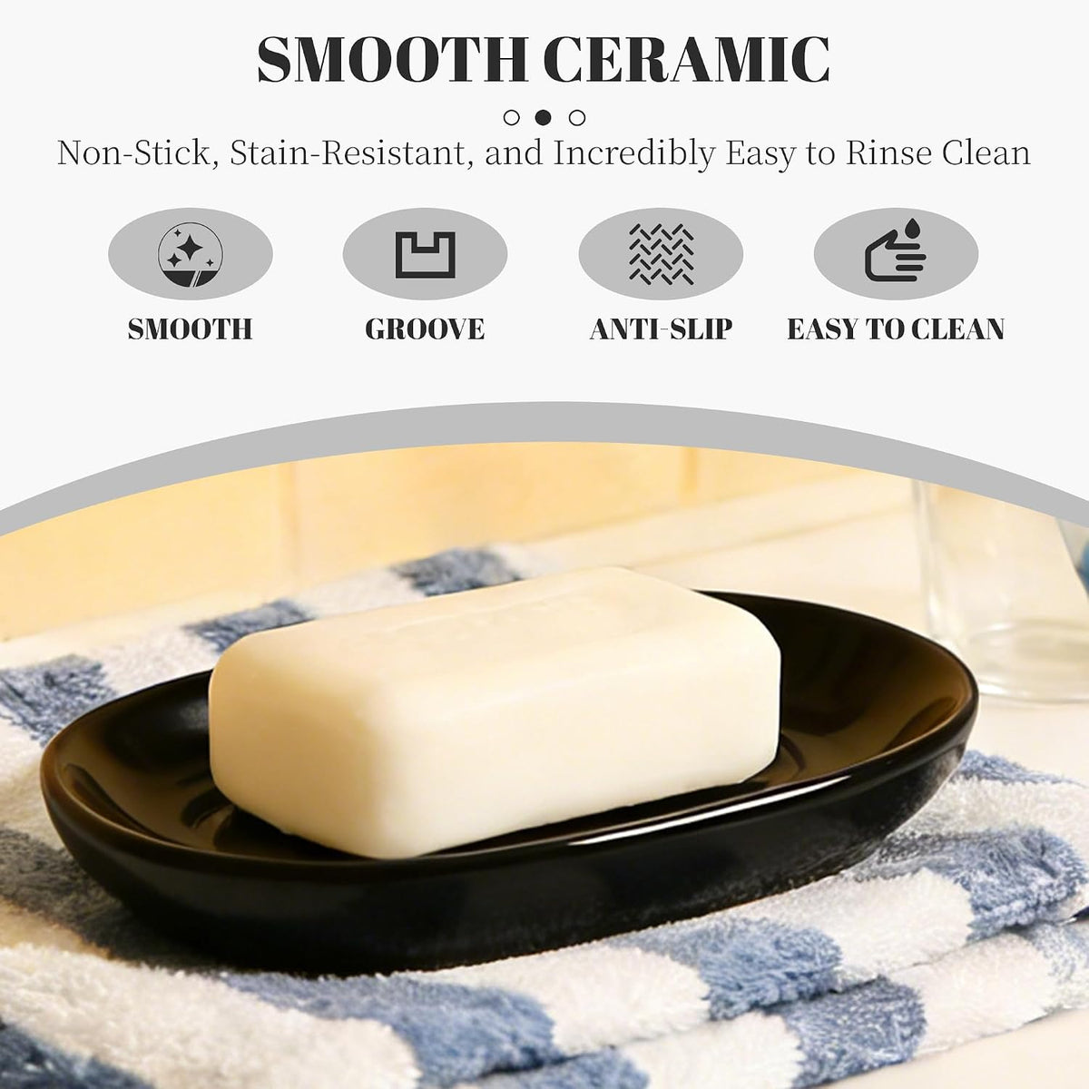 Black Ceramic Soap Dish/Tray for Bathroom Shower Kitchen