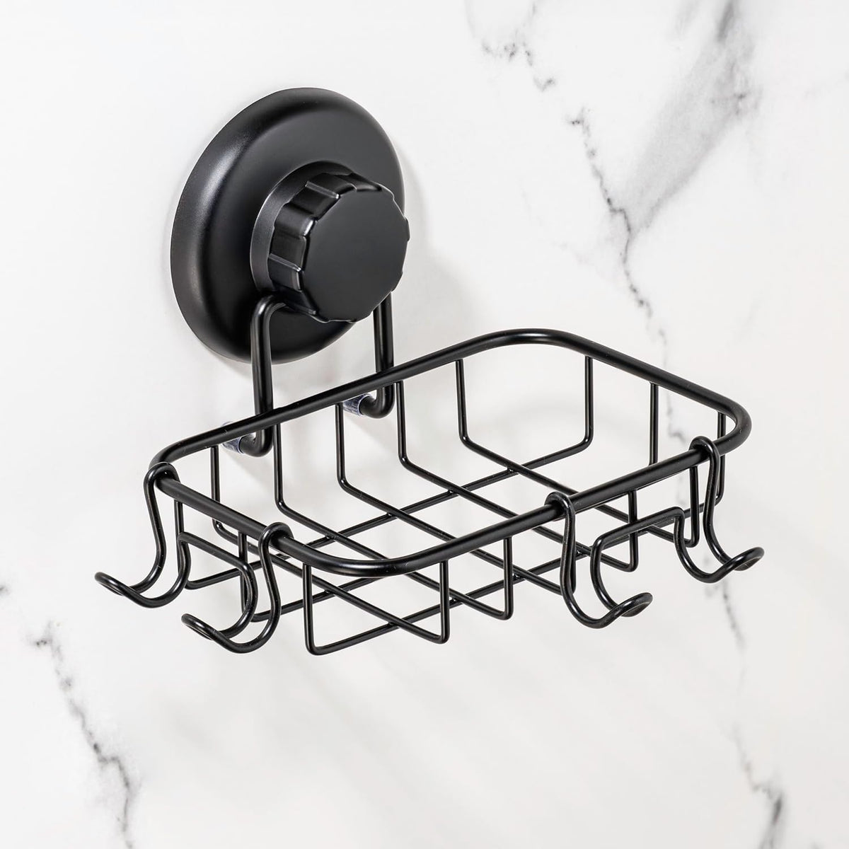 HASKO 2 Pack Suction Cup Soap Dish for Shower Wall, Rustproof Stainless Steel, Shower Soap Holder with Hooks, Includes Optional No Drill Adhesive Mount for Bathroom, 2 Soap Savers, Black
