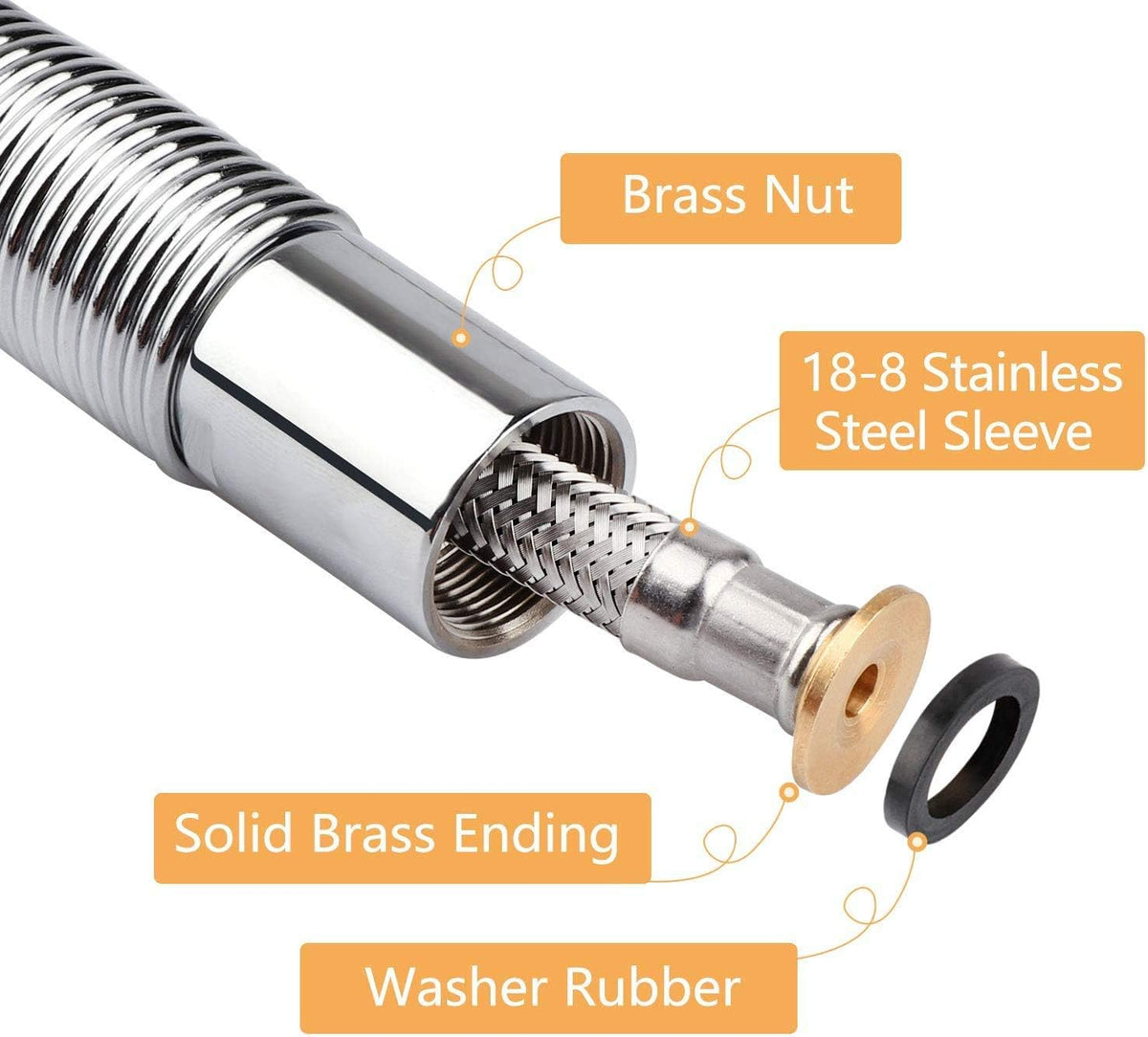 Pre-rinse Hose 44" Flexible Stainless Hose Replacement Kit For Commercial Kitchen Sink Faucet On Compartment Sinks with Spray Valve