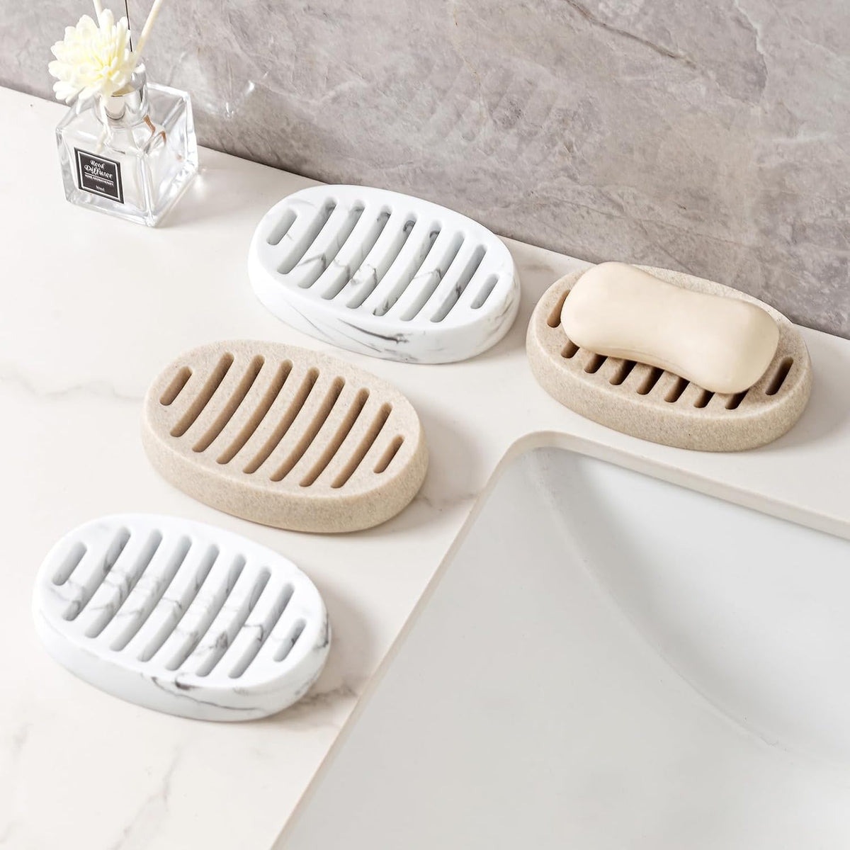 Soap Dish, Simple Oval Bar Soap Holders, Self Draining, Beige