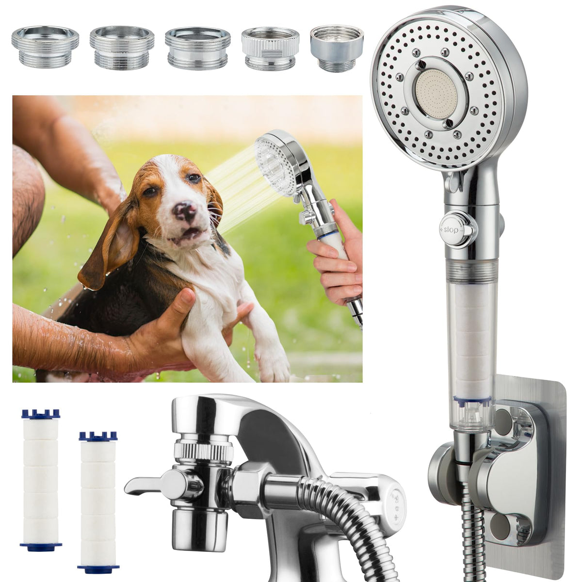 KLLEYNA Shower Head Hose Sink Tub Faucet Attachment,ON/OFF Sprayer Dog Wash