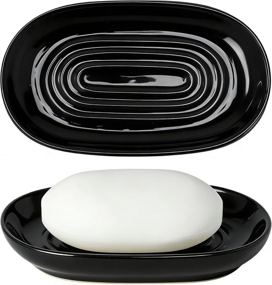 Black Ceramic Soap Dish/Tray for Bathroom Shower Kitchen