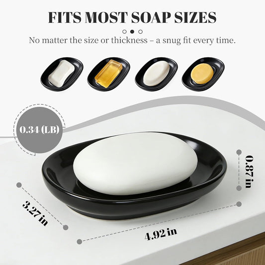 Black Ceramic Soap Dish/Tray for Bathroom Shower Kitchen