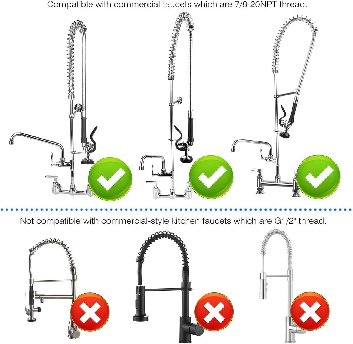 COOLWEST Commercial Pre-Rinse Hose with Sprayer 38 Inch Flexible Stainless Hose with Spray Valve Replacement Kit for Wall Mount Commercial Kitchen Sink Faucet(Grey)