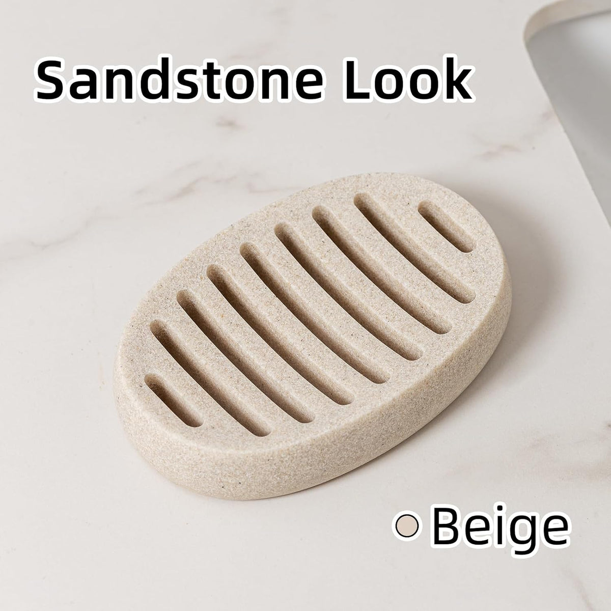 Soap Dish, Simple Oval Bar Soap Holders, Self Draining, Beige