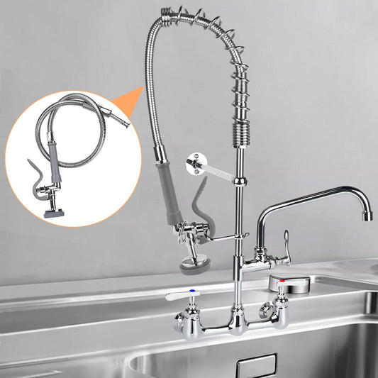 COOLWEST Commercial Pre-Rinse Hose with Sprayer 38 Inch Flexible Stainless Hose with Spray Valve Replacement Kit for Wall Mount Commercial Kitchen Sink Faucet(Grey)