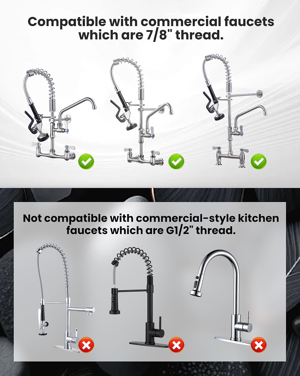 Pre Rinse Spray Valve with 18.5" Flexible Stainless Steel Hose, 1.42 GPM High Pressure Commercial Sink Sprayer Nozzle with Pre-rinse Sprayer Hose, Black 7/8"-20UNEF Handle Assembly