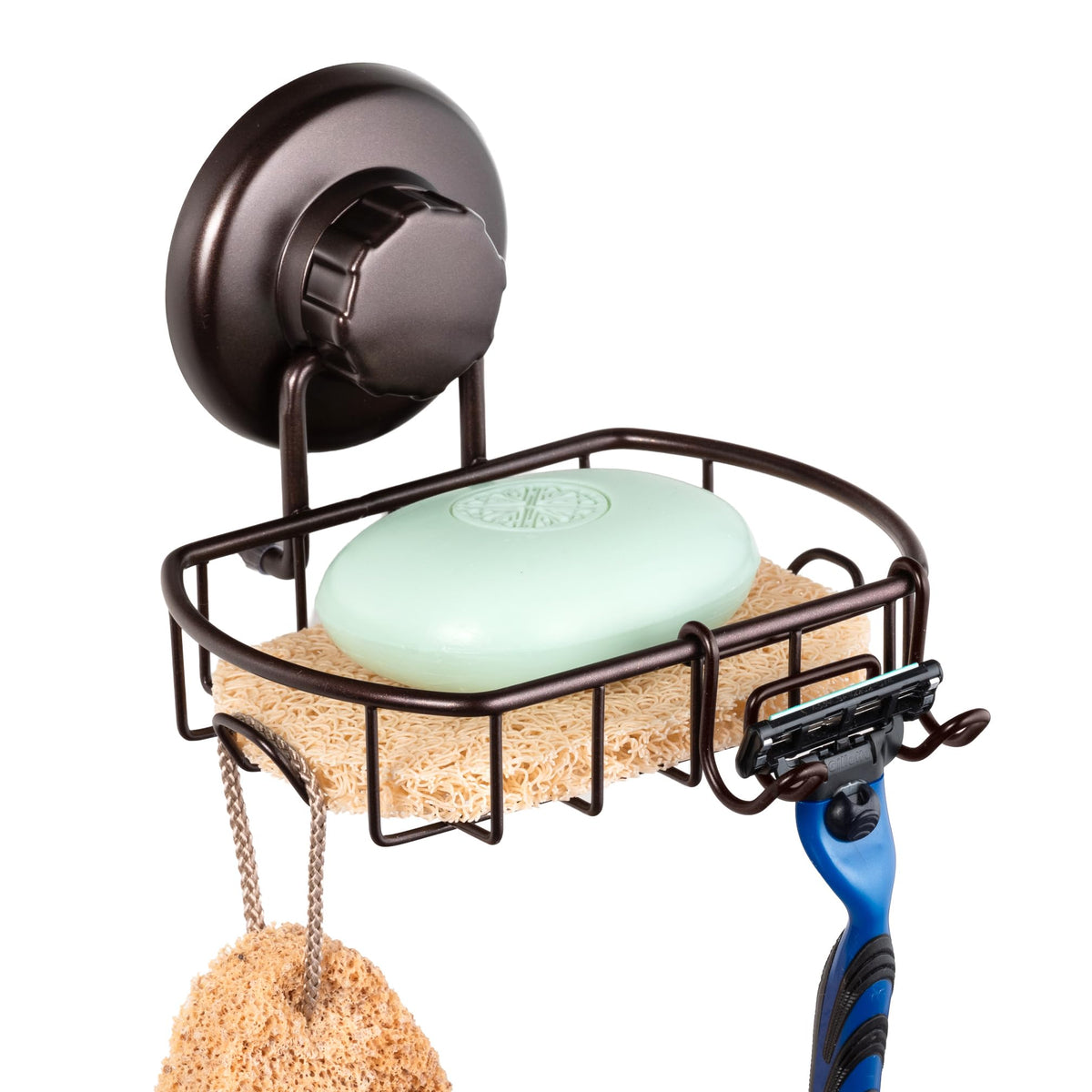 HASKO Suction Cup Soap Dish for Shower with Hooks and Soap Saver, Silver