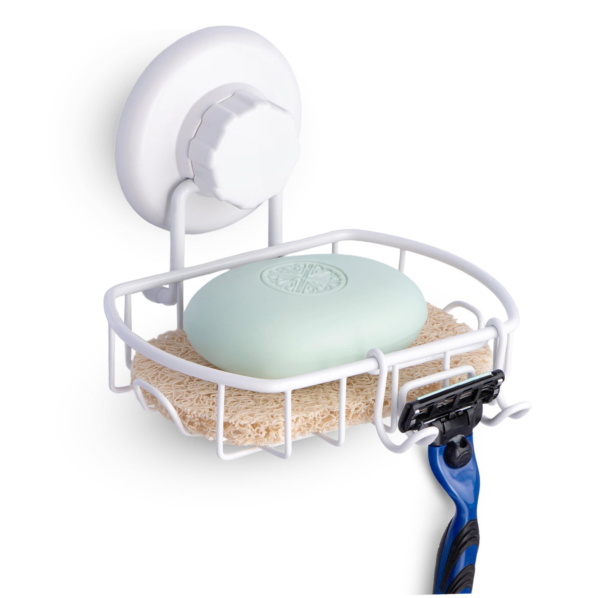 HASKO Suction Cup Soap Dish for Shower with Hooks and Soap Saver, Silver