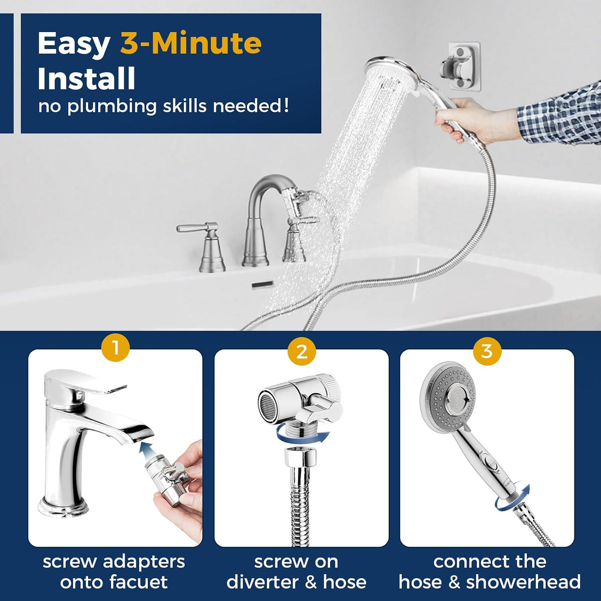 KLLEYNA Shower Head Hose Sink Tub Faucet Attachment,ON/OFF Sprayer Dog Wash
