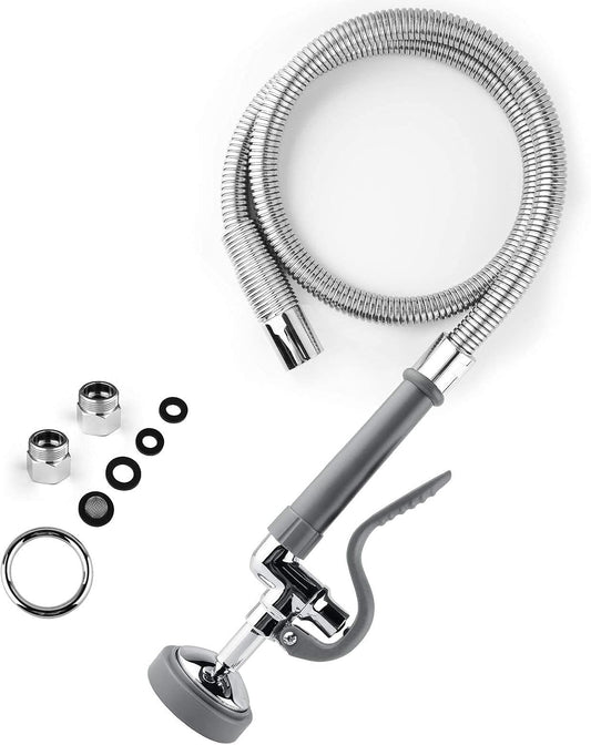 CWM Commercial Sink Sprayer with 45” Flexble Stainless Steel Hose, 1.42 GPM Pre Rinse Spray Valve with Ergonomic Handle, Commercial Sink Faucet Parts,Dishwasher Sprayer for Restaurants (Gray)