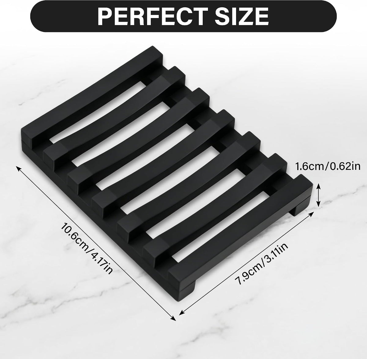 Slotted Silicone Soap Dish 2 Pcs, Self Draining Soap Holder with Raised Bar Design, Non Slip Soap Saver Tray, Quick Dry Soap Dish for Bathroom Kitchen Sink Shower, Black & White