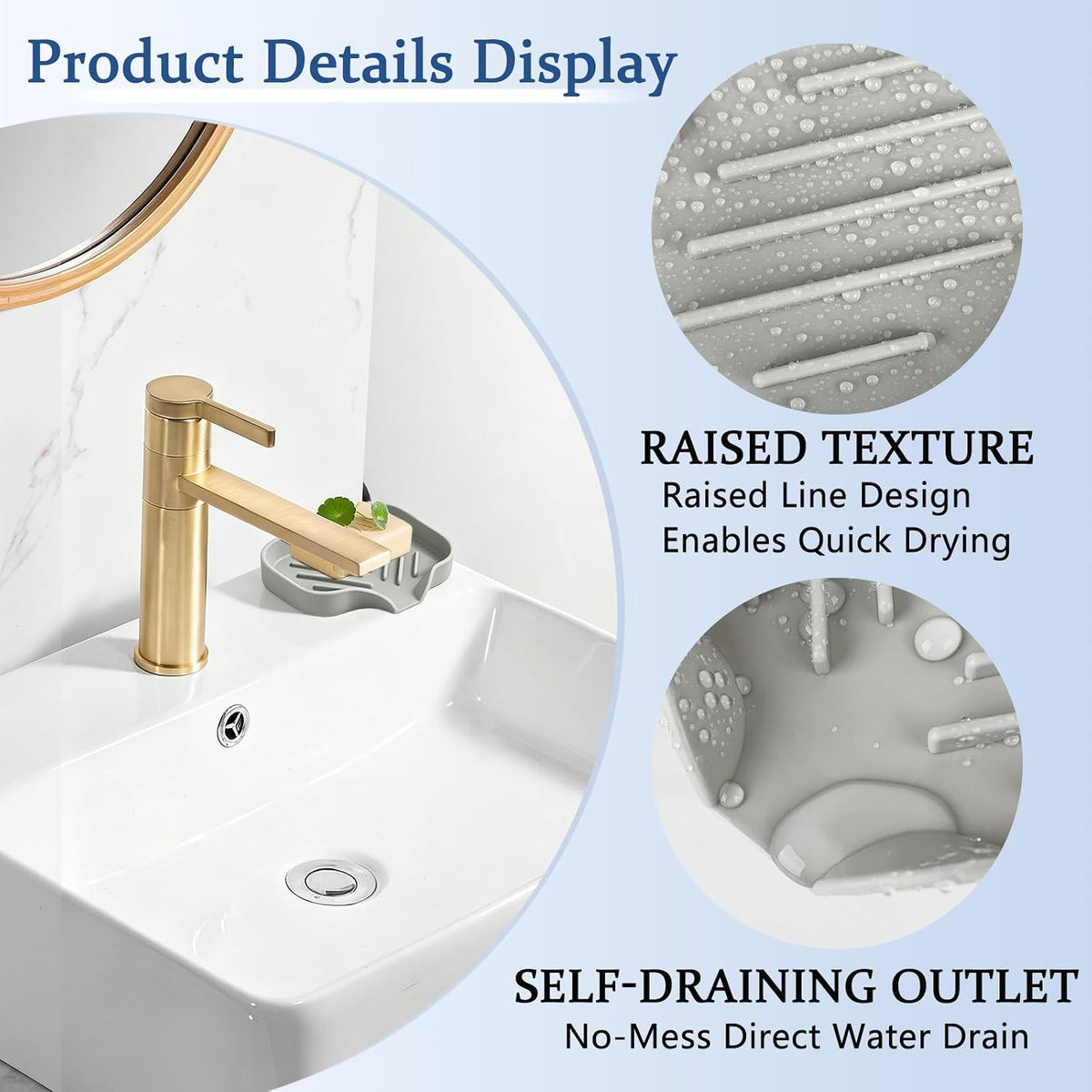 2 Pack Silicone Soap Dishes with Drain, Waterfall Drying Trays, Self-Draining Soap Bar Holders for Shower, Bathroom and Kitchen Sink, Gray