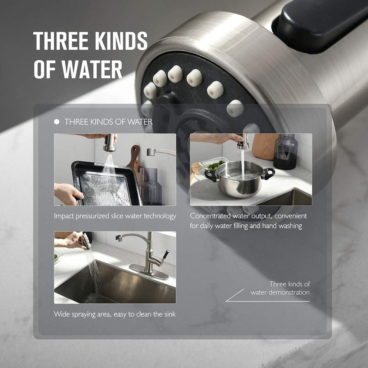 Kitchen Faucet with Pull Down Sprayer, Single Handle Brushed Nickel High Arc Commercial Farmhouse Kitchen Sink Faucet with Deck Plate