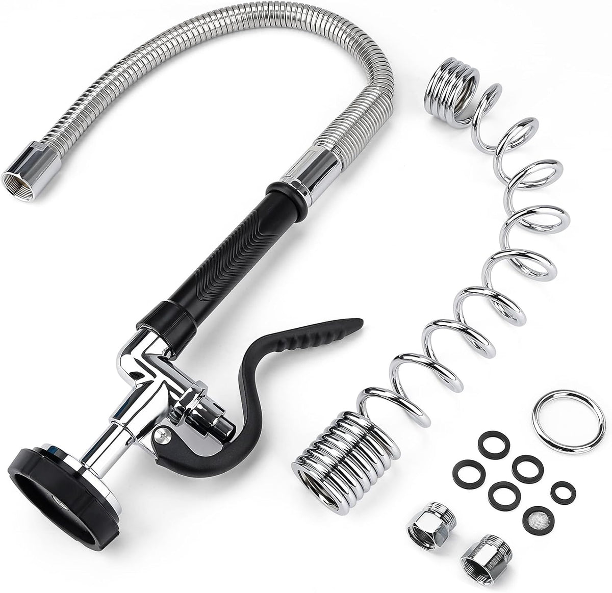 Spray Valve with 20" Flexible Stainless Steel Hose & Pre-Rinse Overhead Spring, Commercial Faucet Flexible Hose with Spray Head Replacement Kit For 20" 21" 25" 27" Height Comercial Sink Faucet