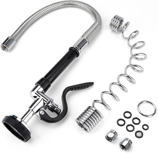 Spray Valve with 20" Flexible Stainless Steel Hose & Pre-Rinse Overhead Spring, Commercial Faucet Flexible Hose with Spray Head Replacement Kit For 20" 21" 25" 27" Height Comercial Sink Faucet