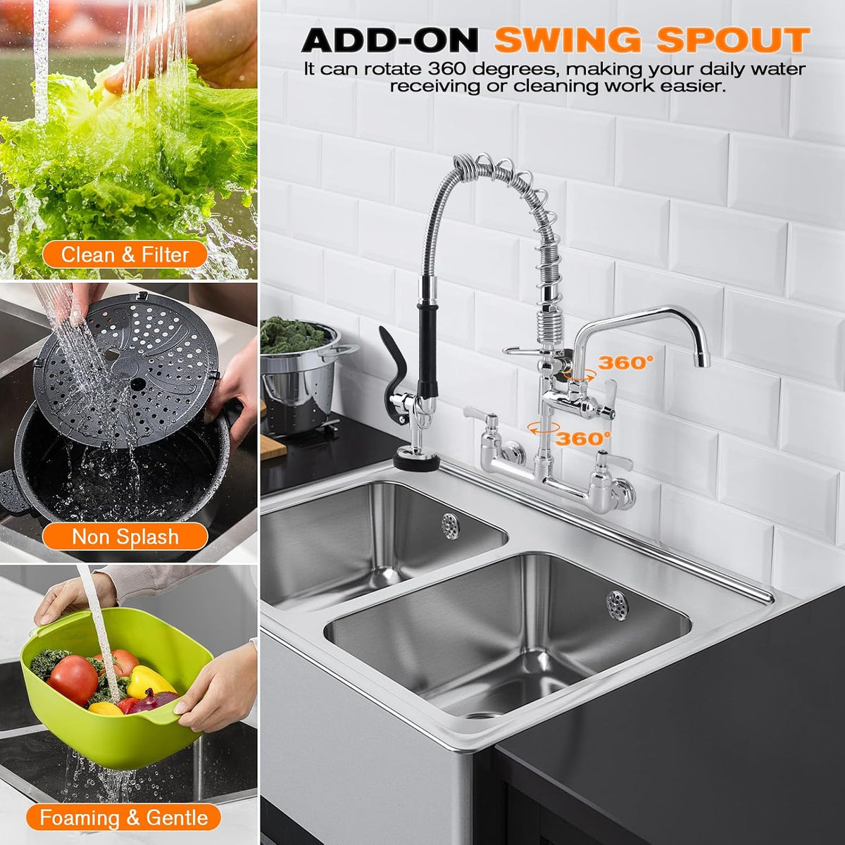 36" Height Commercial Faucet with Sprayer Commercial Sink Faucet