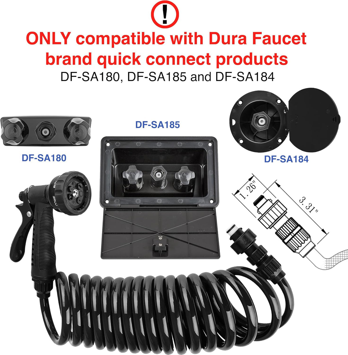 Dura Faucet DF-SA187-BK RV Exterior Quick Connect Sprayer (Black)