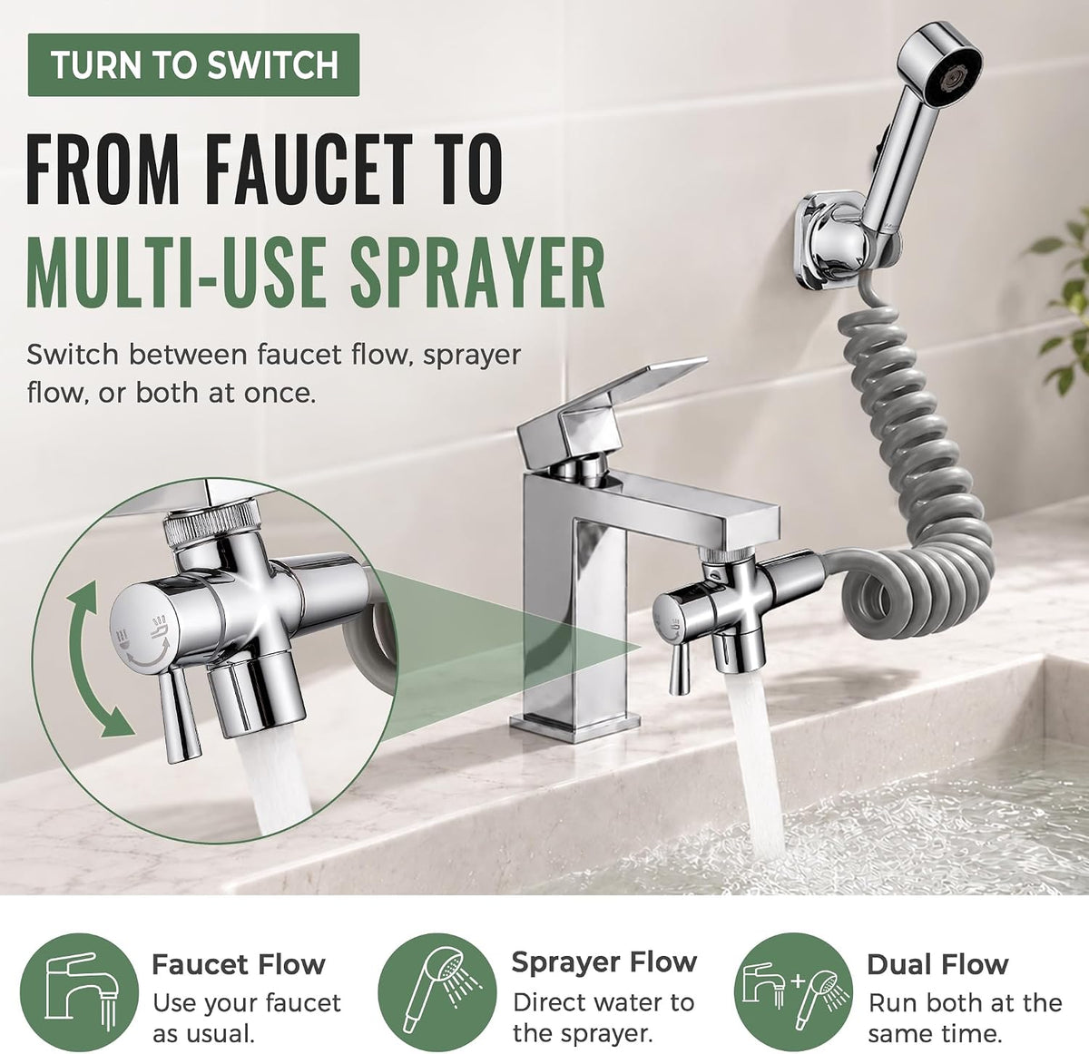 3-Mode Sink Faucet Sprayer Attachment with ON/OFF Switch